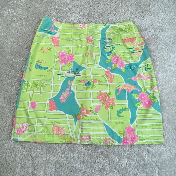 Lilly Pulitzer Green Pink Tropical Skirt VINTAGE Womens 10 - Picture 1 of 7